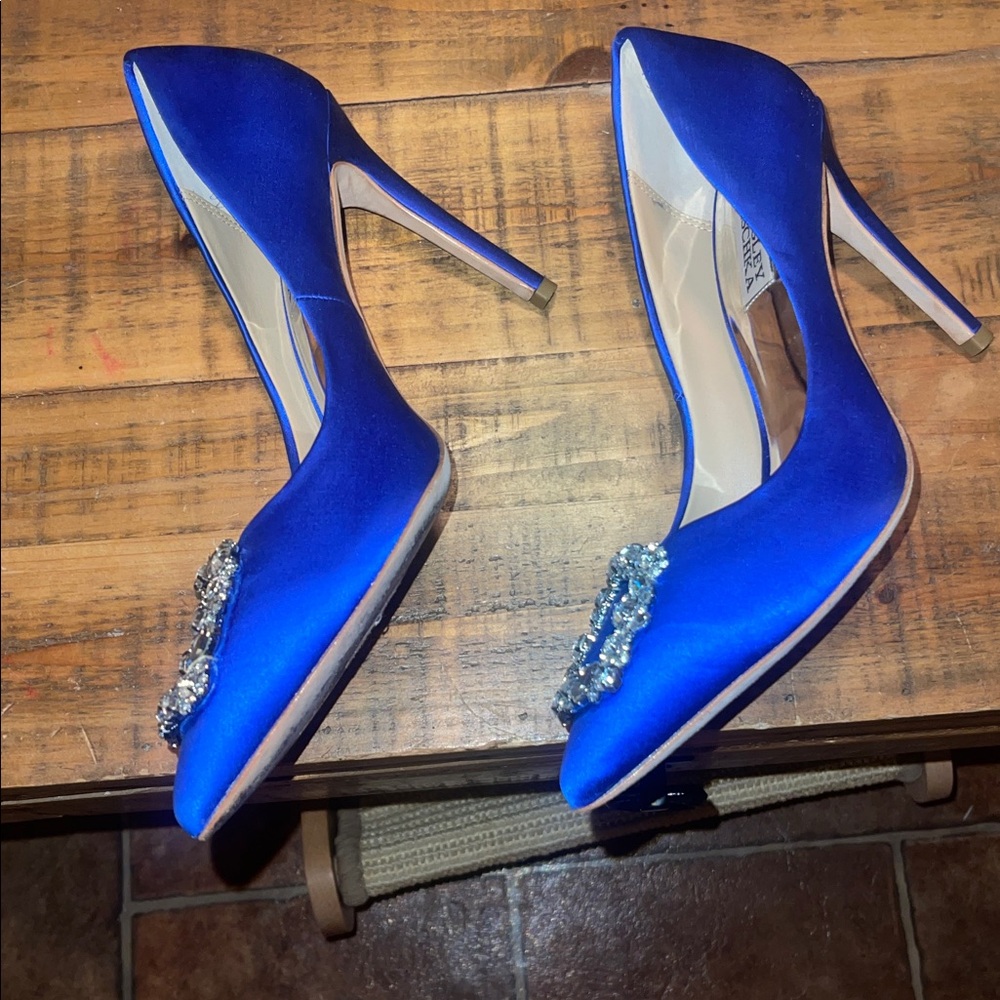 Badgley Mischka Collection Cher Embellished Pump Satin Blue Rhinestone - Picture 7 of 8